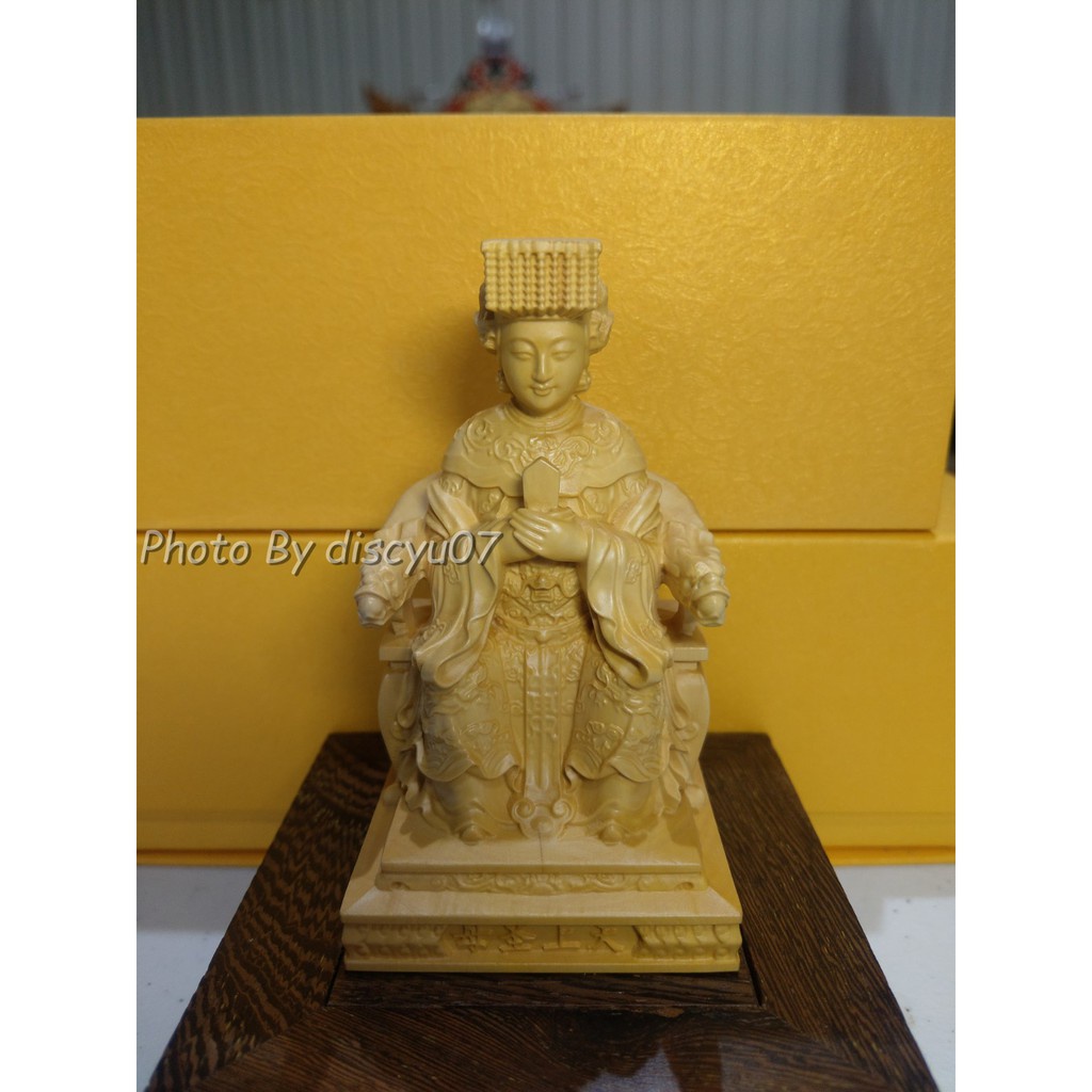 (現貨)黃楊木朝天媽祖 天上聖母 神像木雕 供奉擺件 居家擺飾
