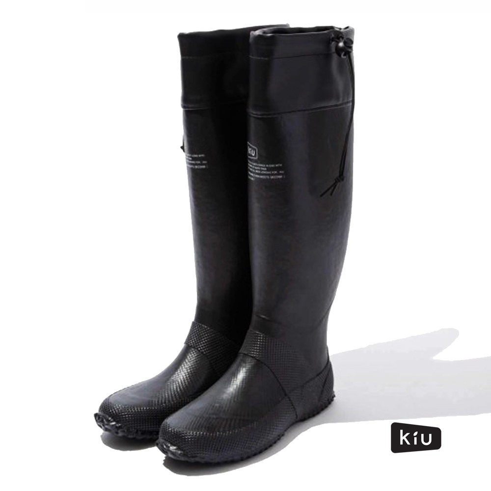 日本KIU 黑色185900 二代可折疊百搭雨鞋/文青風氣質雨靴 附收納袋(男女適用)