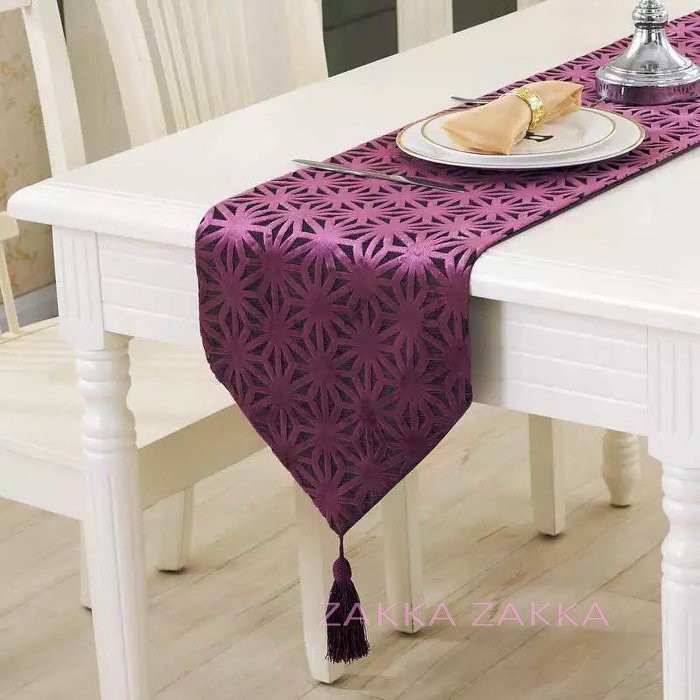 (永美小舖) 桌旗 2款 220cm、180cm 床旗 桌巾 床尾巾 桌旗巾 紫色 裝飾條 餐桌 茶几 電視櫃 客廳家用