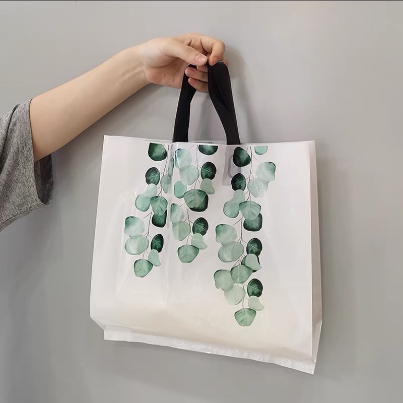 （現貨)白色綠葉 銀葉桉 pp塑膠袋 手提袋 購物袋 包裝材料 童裝袋 女裝袋 包材 服飾店 塑膠袋