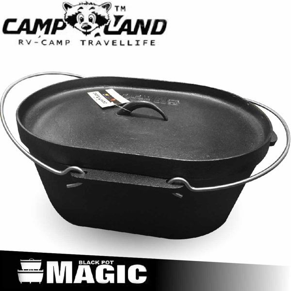 【CAMP LAND 橢圓形萬用魚烹鍋 (長14吋寬10吋)】 RV-IRON595/魚烹鍋/鑄鐵鍋/荷蘭鍋/悠遊山水