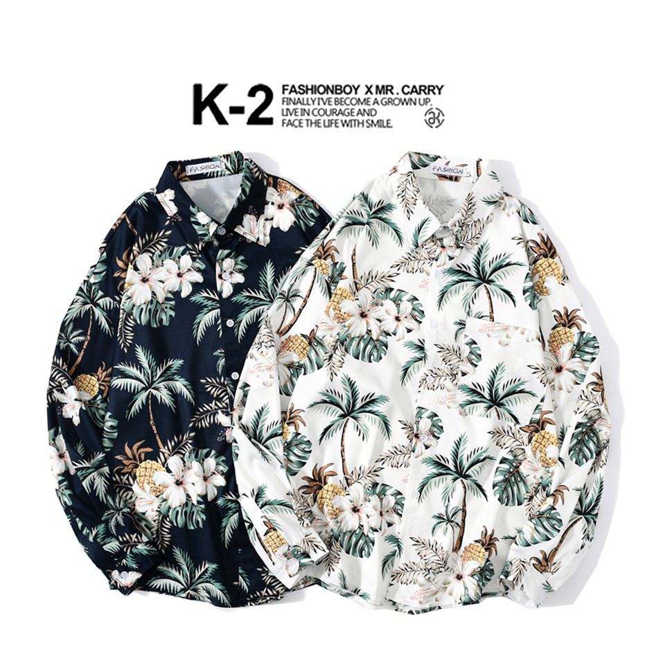 【K-2】2020AW 夏威夷 鳳梨 椰子樹 花襯衫 花葉熱帶風   長袖襯衫 廟街 亞洲風