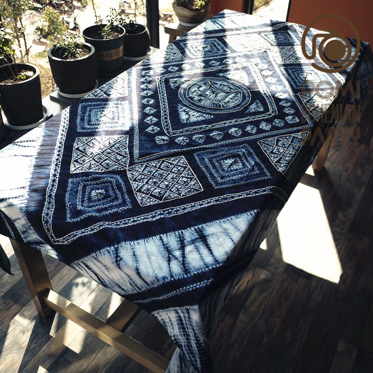 Pomi 0x150 手工紮染桌布檯布民族風藍染植物染雲南大理白族純棉茶桌中國風裝飾布ad12 蝦皮購物