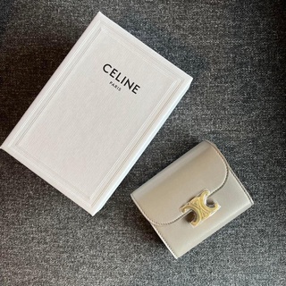 在台現貨🧡21000 CELINE 牛皮凱旋門短夾 灰色三折短夾