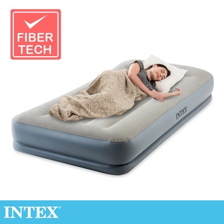 【INTEX】舒適雙層內建電動幫浦(fiber tech)單人加大充氣床墊/充氣床-寬99cm-有頭枕(64115ED)