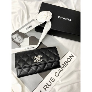 台灣現貨 💰43500 香奈兒 Chanel 新款鑽石logo 中夾 黑色 荔枝皮