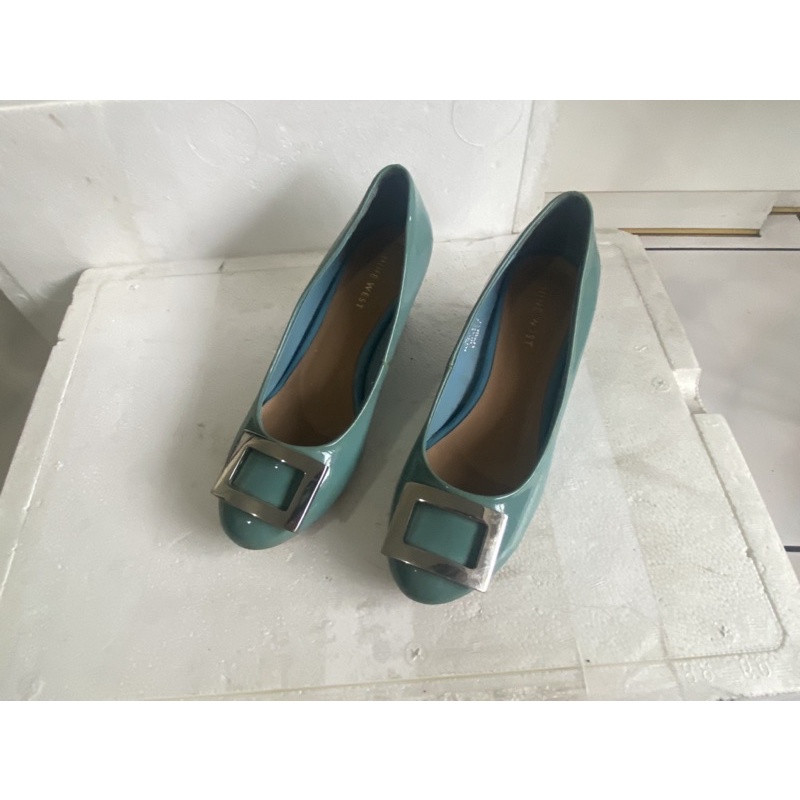 NINE WEST  方銀頭Tiffany藍楔型鞋（6.5號）