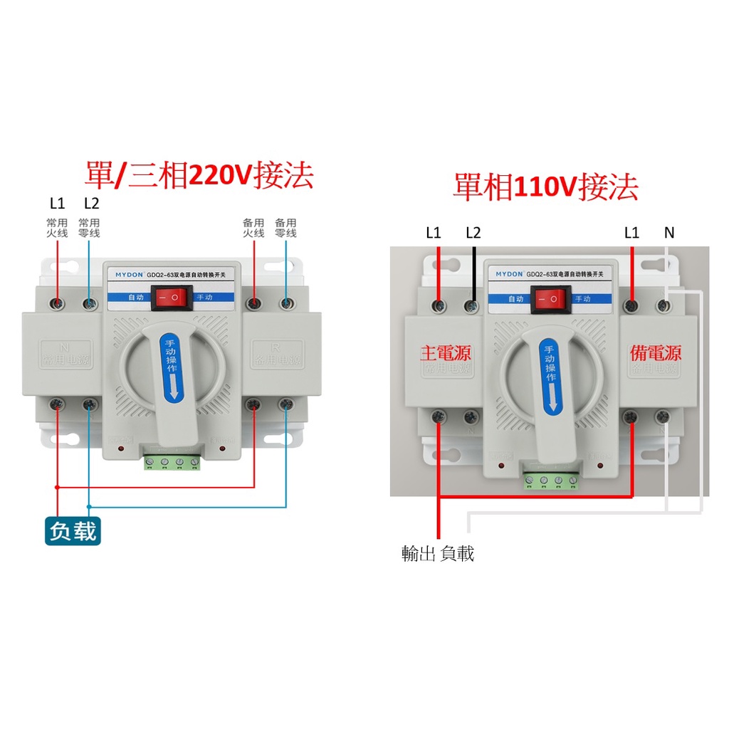 雙電源自動/手動切換開關  ATS 63A/2P 太陽能系統