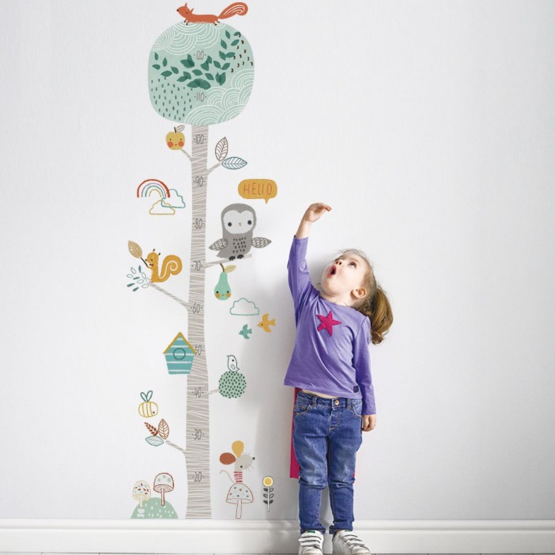 兒童身高量尺 可愛森林動物身高尺 松鼠 貓頭鷹 寶寶量身高貼紙 量身高壁貼 身高量尺 身高貼 兒童室壁貼 房間裝飾 壁貼