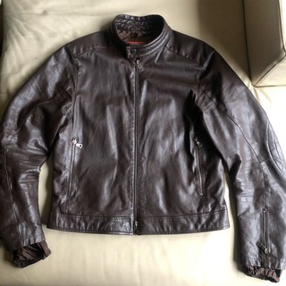 保證正品 PRADA 深咖啡色 牛皮 騎士型 皮衣 size 52 適合 L