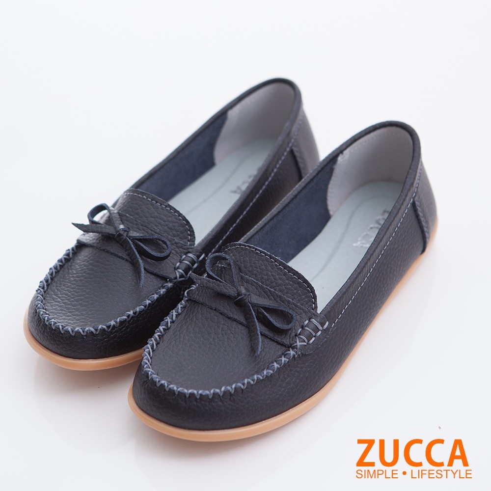 【ZUCCA】側車縫朵結平底鞋-黑-z6726bk