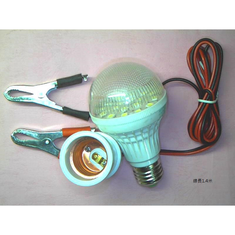 電子5 LED燈泡帶線鱷魚夾子  電瓶燈 DC12V