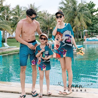Xuan♥ 一家三口親子款母女游泳衣新款韓分體ins裙式平角比基尼情侶泳裝
