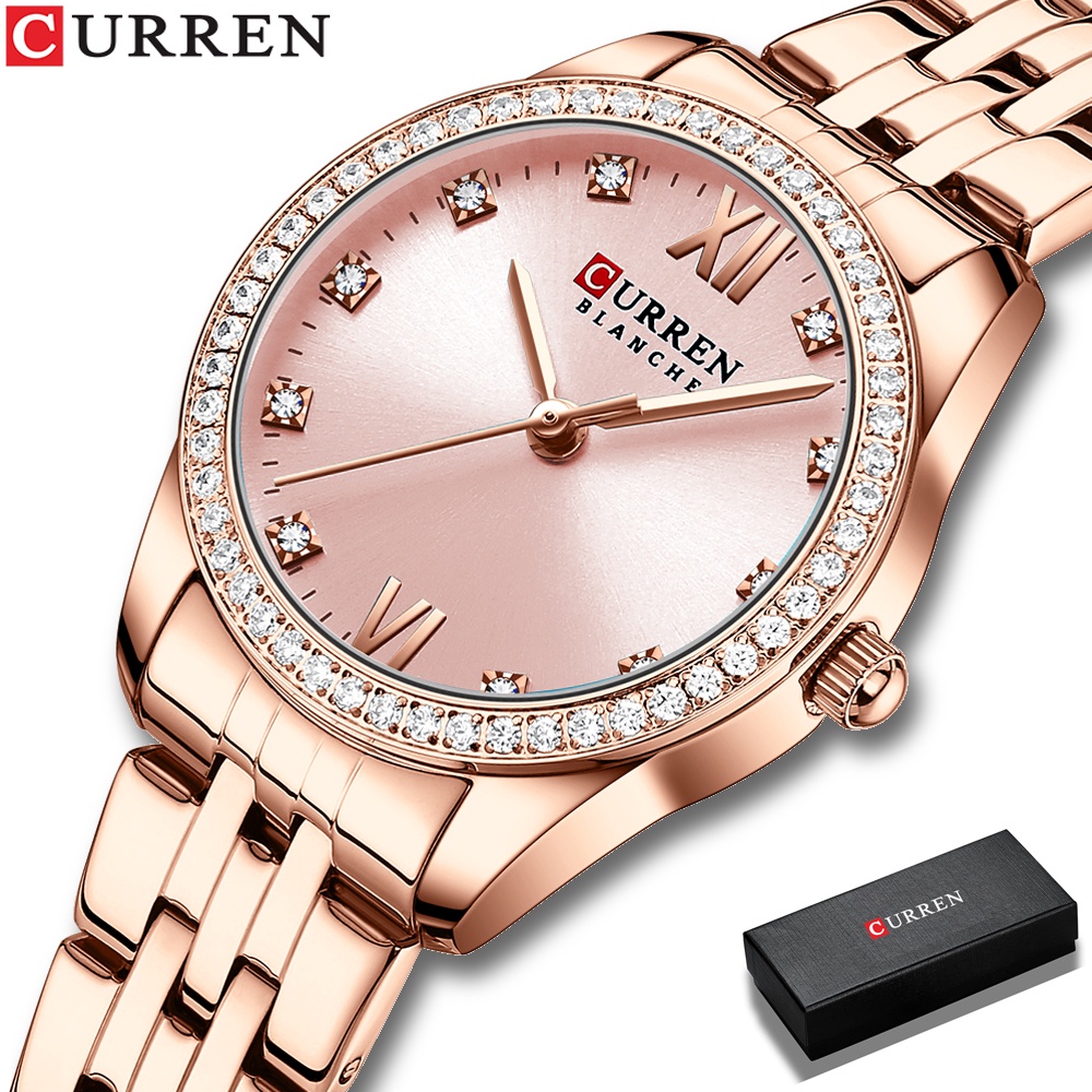 女士手錶 CURREN 全新原裝品牌不銹鋼豪華商務休閒運動防水帶盒 9086