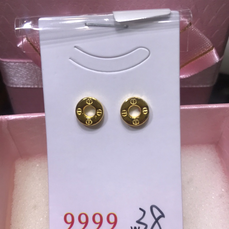 純金9999 卡牌圈圈黃金耳環 0.36錢