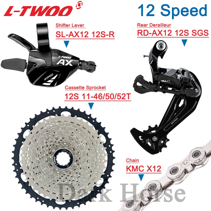 Ltwoo AX12 1x12 速 MTB 組包括右變速桿後變速器和飛輪 12 速 11-46T/50T/52T KMC