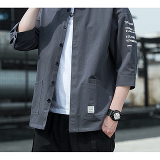 Color Fashion韓版夏季七分袖寬鬆休閒襯衫 G825272男裝外套上衣