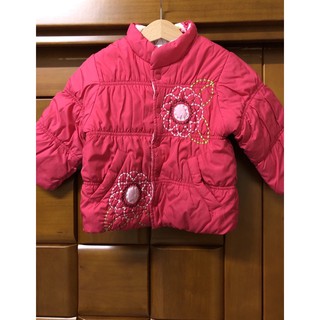女幼童 LOVE WORLD 愛的世界 桃紅花朵防風棉外套。3T (二手！)