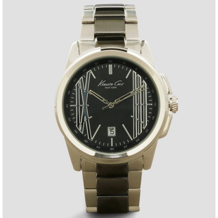 全新美國品牌 Kenneth Cole 黑色錶面銀黑色金屬錶帶帥氣手錶，附原廠禮盒，購買前請務必先詢問是否有存貨喔！
