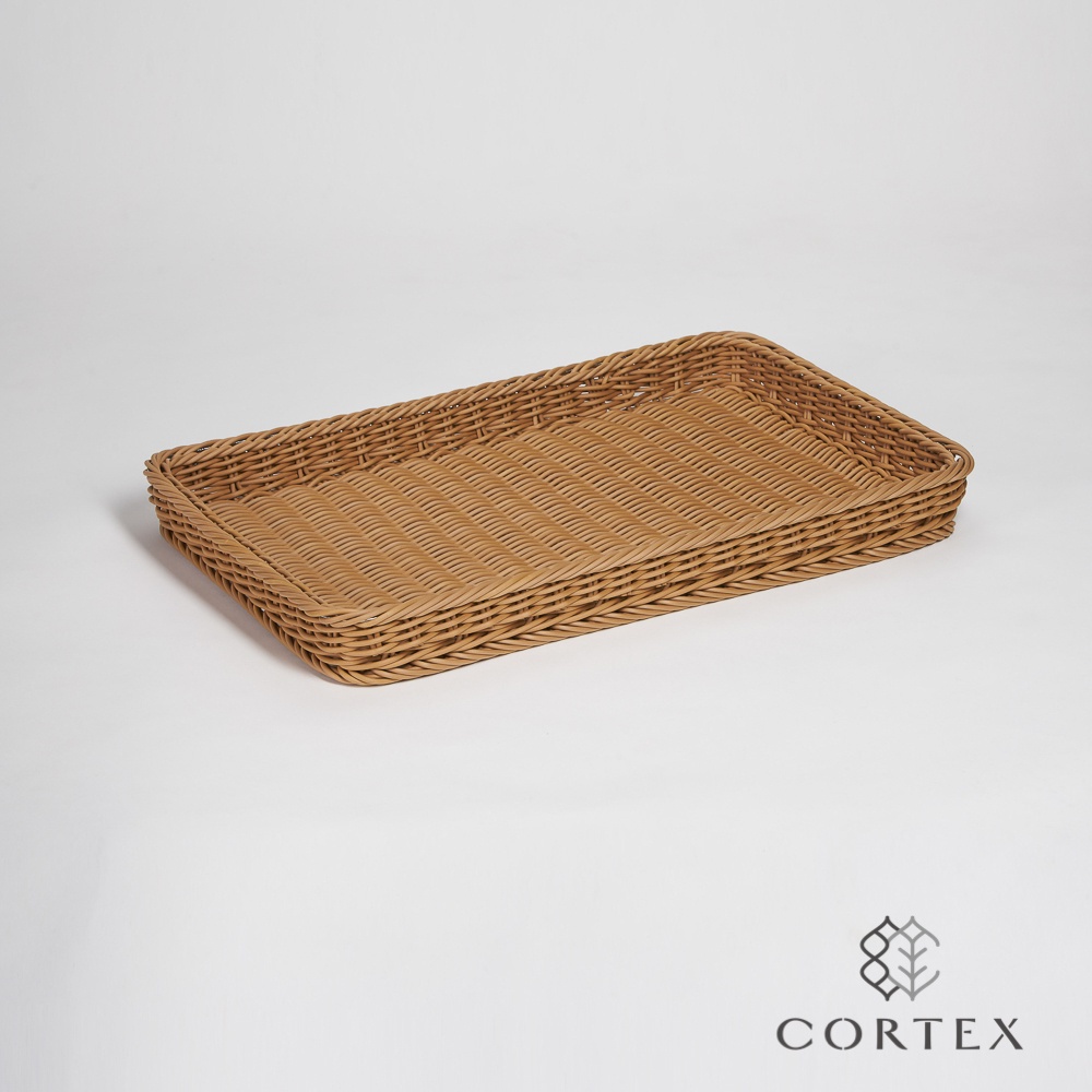 CORTEX 麵包籃 仿藤籃 不鏽鋼加強 長方型W60 卡其色