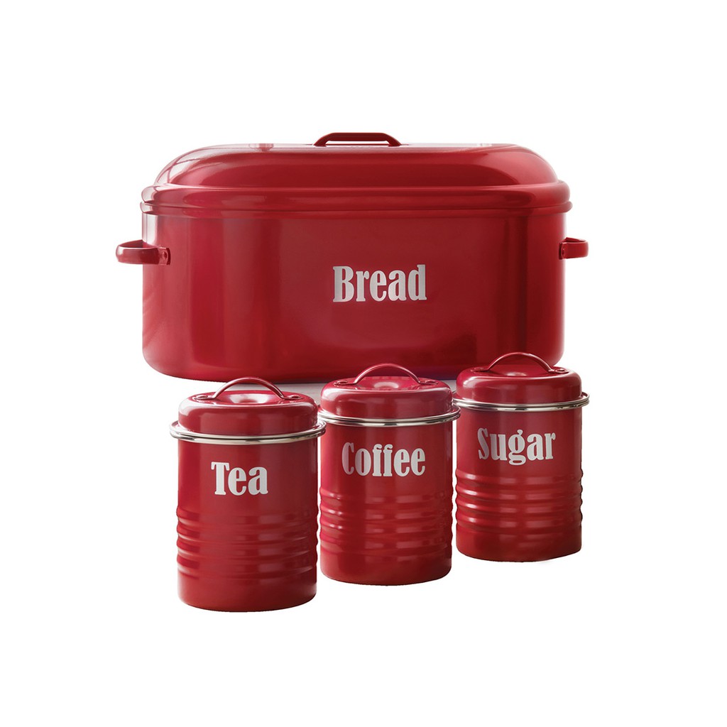 英國Rayware工業風經典紅色麵包箱/咖啡/糖/茶葉密封收納罐組組合