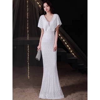 現貨6色S-4XL大尺碼洋裝 小仙女2024新款顯瘦重工釘鑽閃亮亮片禮服長裙 晚宴服 宴會服 連身裙 婚宴服 伴娘服 裙