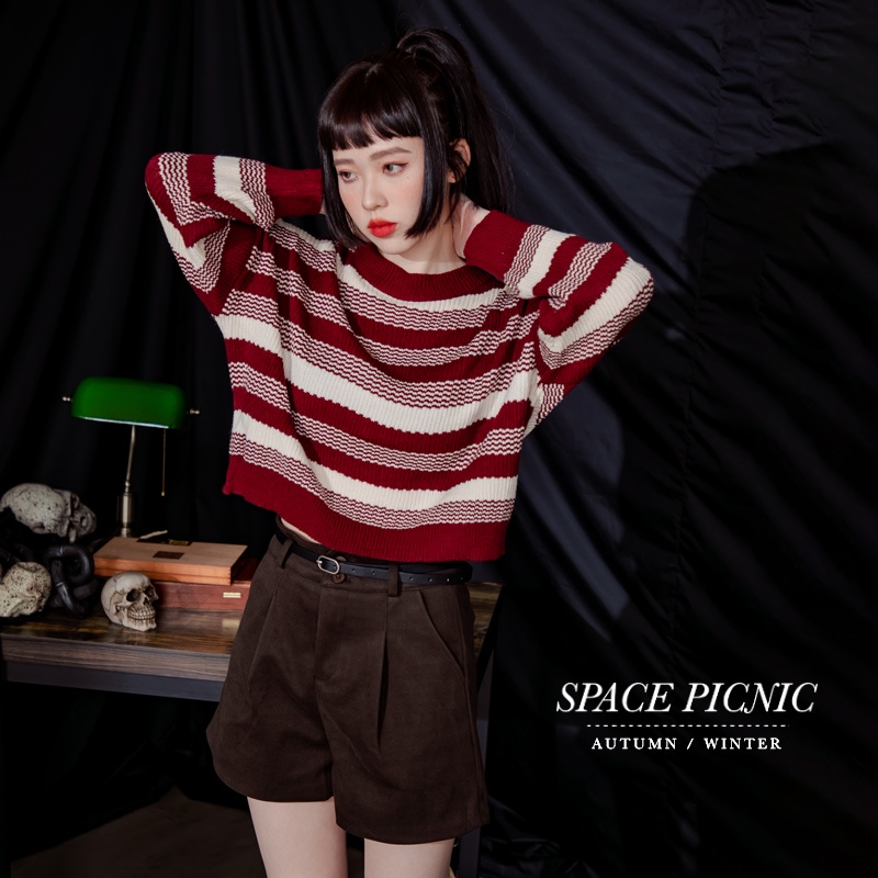 [明天出貨] Space Picnic｜拼接橫條針織長袖上衣-3色(現貨)【C21102088】