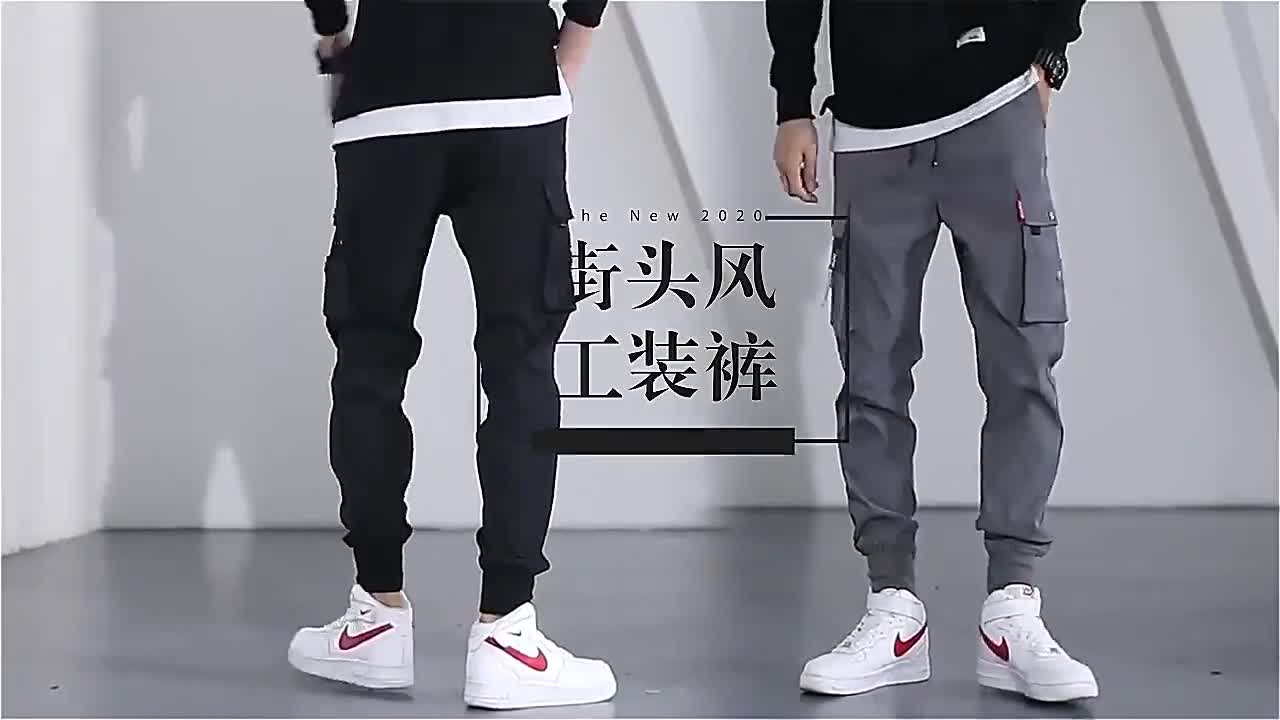 S-5XL 工裝褲男 薄款多口袋大尺碼長褲 潮牌側口袋長褲 九分褲 韓版男百搭長褲 哈倫褲 工作褲 束腳褲（CA25）