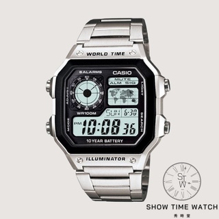 CASIO 卡西歐 經典 世界地圖 工裝 腕錶 百搭 鋼帶 黑銀 AE-1200WHD-1A [ 秀時堂 ]