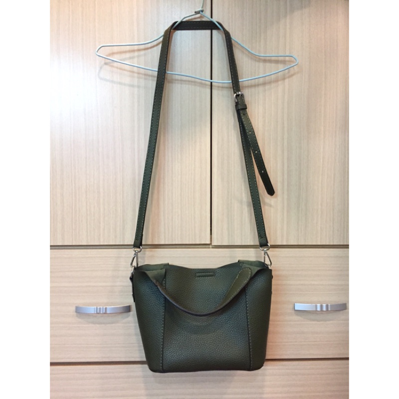 阪急百貨購入 BELA 荔枝紋三用雙層墨綠 肩背包 側背包 手提包 子母包