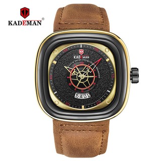 KADEMAN 2003205219 潮流男表 個性創意方形表盤日歷防水皮帶石英手錶