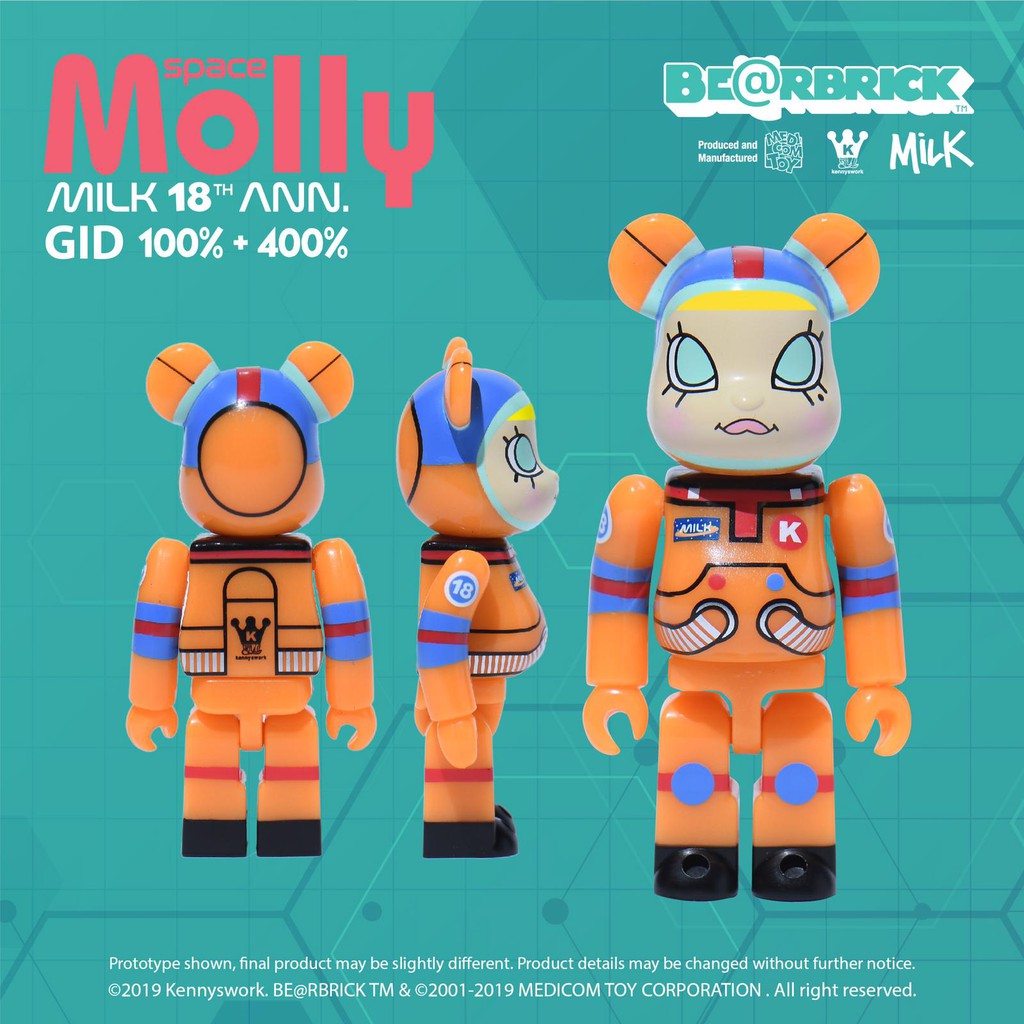 【Molly x BE@RBRICK】茉莉 x 庫伯力克熊・SPACE 太空人・400% +100%・Kennyswor