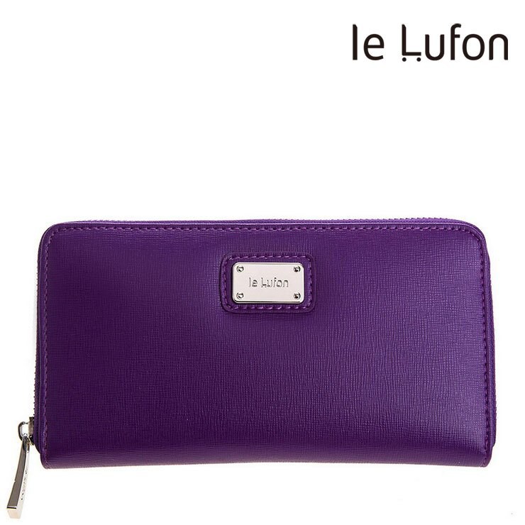 【le Lufon】迷人紫色金屬名牌點飾風琴式ㄇ型拉鍊長皮夾－零錢包/長夾