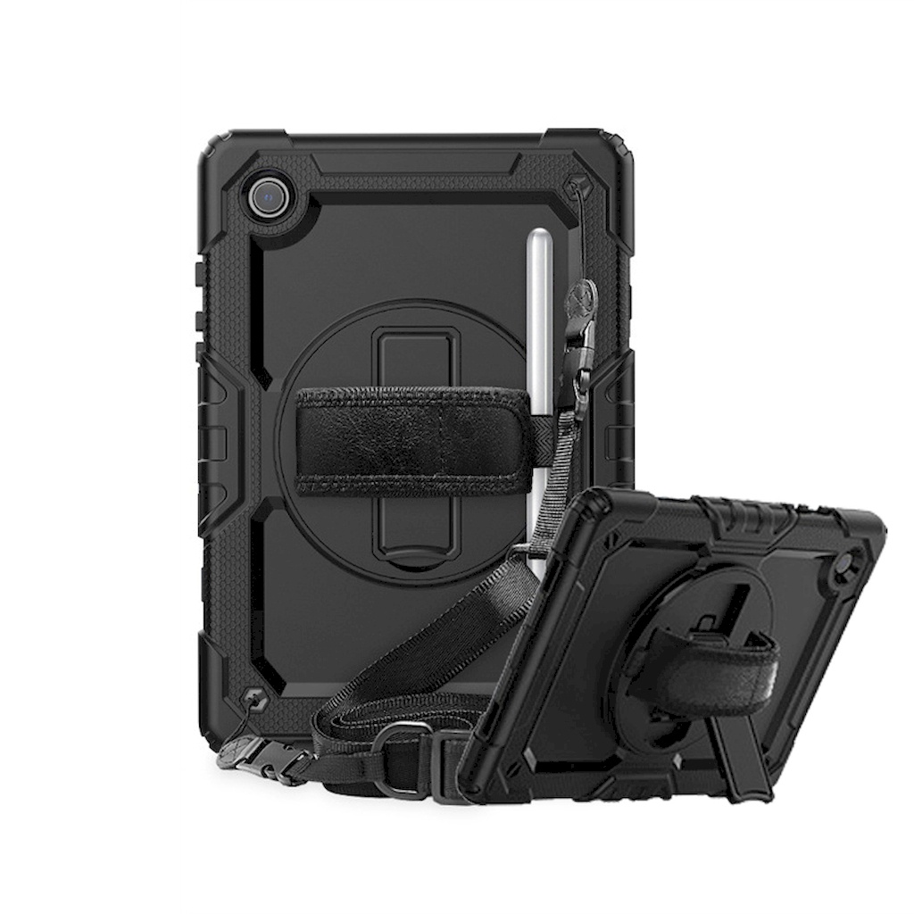 三星 Galaxy Tab A8 10.5 X200 X205 雙層肩背帶平板保護殼雙層防撞軟硬殼軍規設計支架平板套