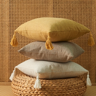 日系純色棉麻流蘇抱枕套家用簡約文藝風 素色 棉麻抱枕 北歐極簡 沙發夥伴 好評熱銷中
