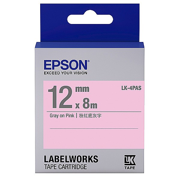 EPSON LK-4PAS標籤帶/ 淡彩/ 粉紅底灰字