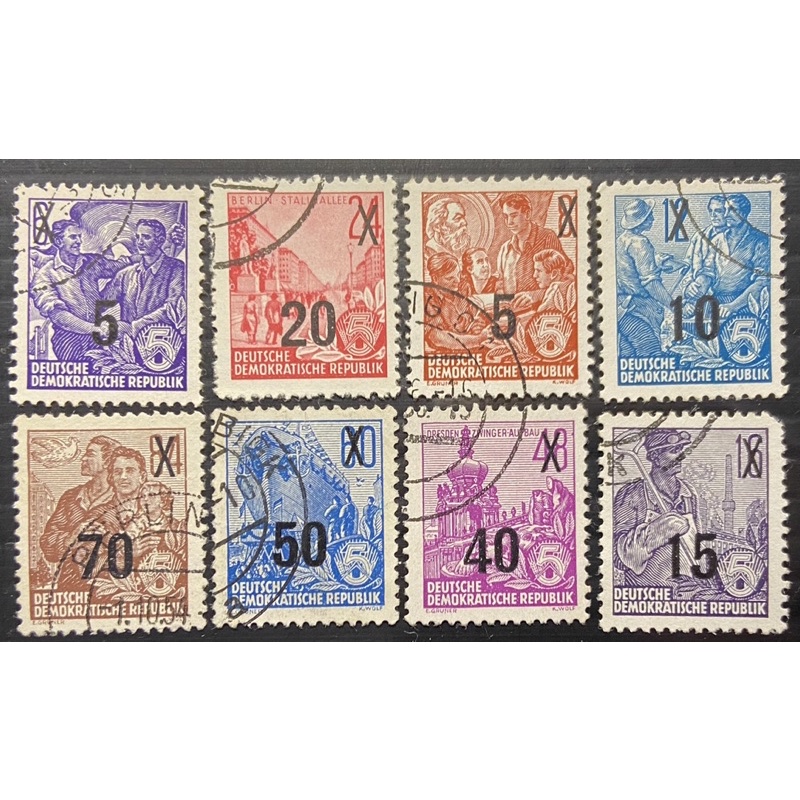 歐洲郵票、德國🇩🇪（東德）老邮票、8枚（舊）、1954年。（B1098）