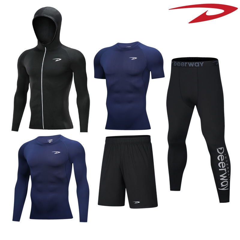 运动 Deerway/德爾惠 健身套裝 男 跑步 高彈力 速干衣 透氣 健身服 訓練服 透氣