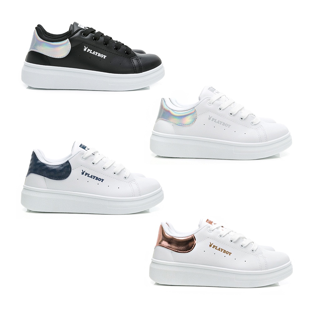 PLAYBOY 經典增高兔兔小白鞋-黑銀/白銀/白藍/白玫瑰金 (Y7710)
