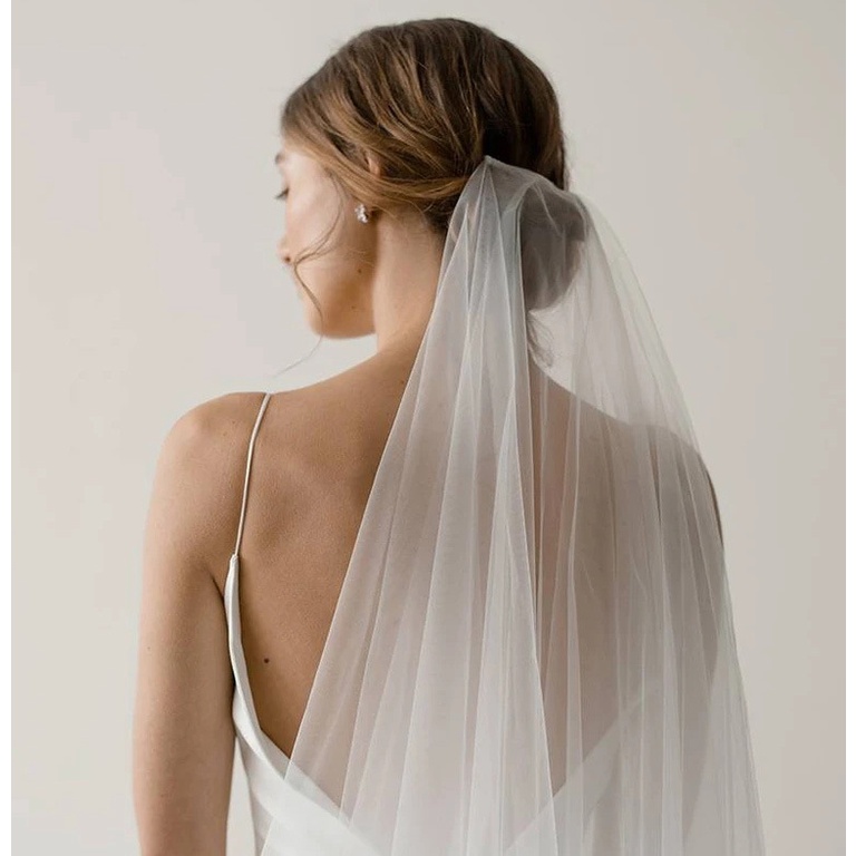 髮梳頭紗新娘頭紗素雅簡潔簡單白色裸紗婚禮造型旅拍飾婚紗搭配紗 hs737