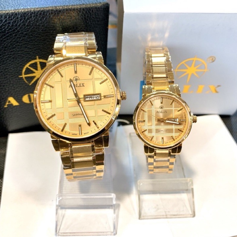 ✨ AOLIX 新品✨時尚款男女錶 情侶對錶 日本機芯 防刮藍寶石鏡面 日期顯示 鋼錶帶 金錶 保固兩年 實體店面出貨