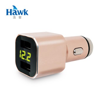 【J.X.P】Hawk 雙USB電壓顯示車用充電器-香檳金,酷炫黑/限流/過溫/過壓/欠壓/短路/防電磁干擾