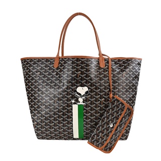 GOYARD STLOUI SNOOPY 聯名款條紋塗料帆布LOGO子母購物包(大)｜JS Maxx官方旗艦館