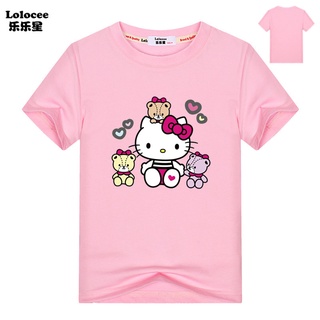 Cat Kawaii 卡通圖形 T 卹女童 2022 新款夏季時尚休閒 T 卹兒童審美粉紅色小貓上衣