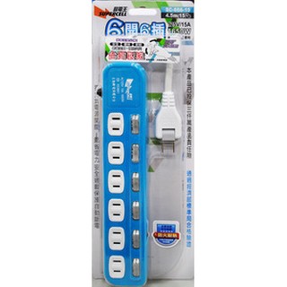 超電王 臺灣製 六開六插家用延長線15尺 2P延長線 家用延長線 15尺延長線