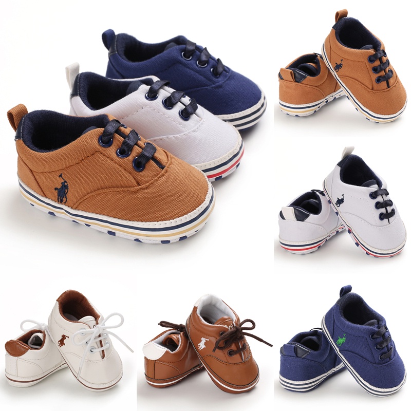新款 Polo 時尚嬰兒鞋 0-1 歲兒童軟底第一步行鞋男孩和女孩生日休閒運動鞋