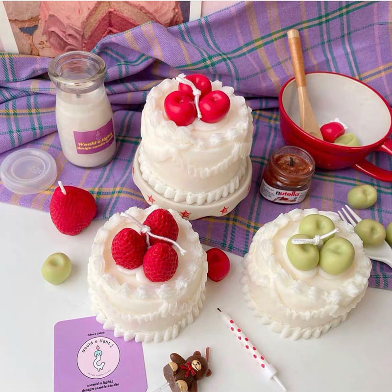 圓形仿真奶油裱花小蛋糕蠟燭模具 烤餅麵包櫻桃草莓蛋糕烘焙 巧克力翻糖模具cj0225