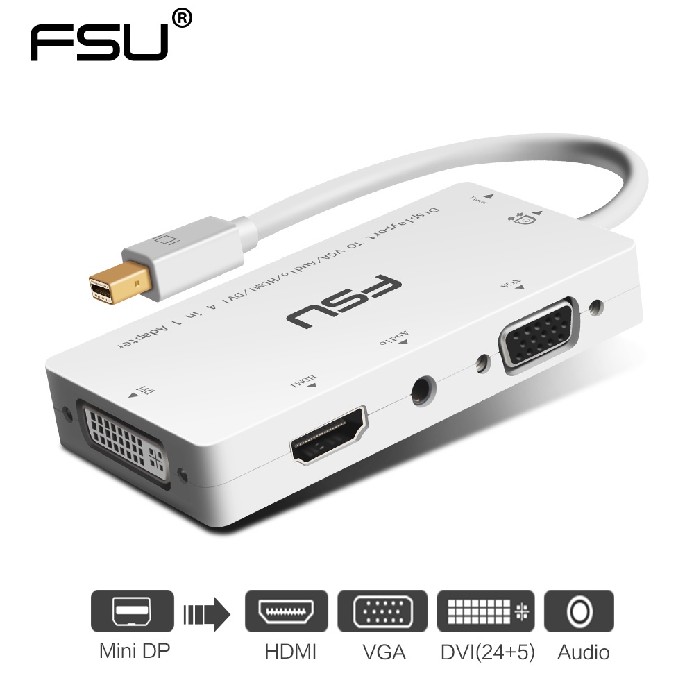 Fsu 4 合 1 Mini Displayport DP 轉 DVI HDMI VGA 音頻適配器電纜轉換器,適用於