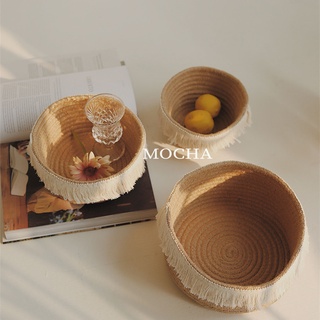 Mocha♡臺灣現貨♡電子發票 流蘇編織收納籃 藤編居家裝飾花卉植物種植花器花盆波希米亞花籃收納裝飾筐 居家ins 北歐