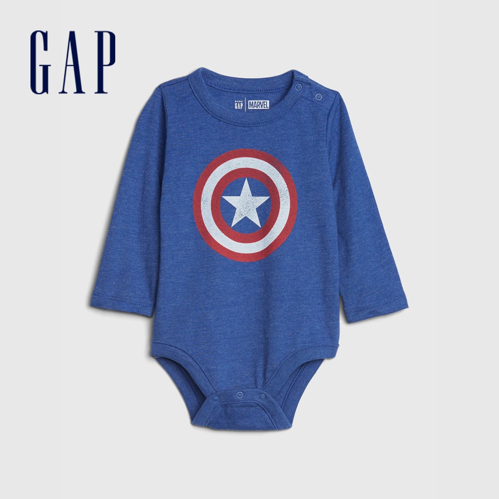 Gap 嬰兒裝 Gap x Marvel漫威聯名 圓領長袖包屁衣-藍色(619020)